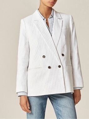 NWT J. Crew Double-breasted blazer in pinstripe linen blend